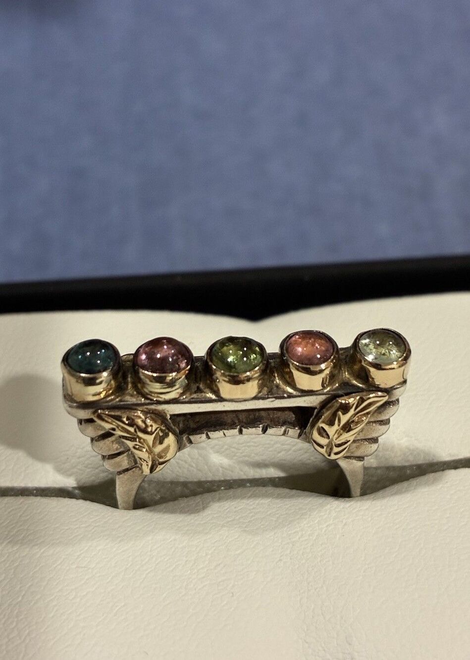 DIAN MALOUF DLM 14K Gold & Sterling Silver Colorful Gemstone Stackable Ring SZ 6